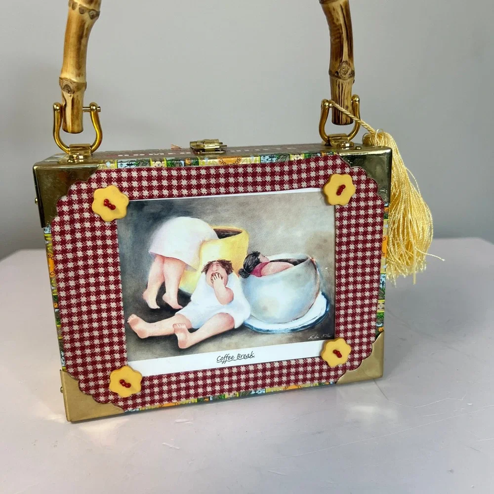 Kay Warren Cigar Box Purse Womens Multicolor Bamboo Handle Romeo y Julieta